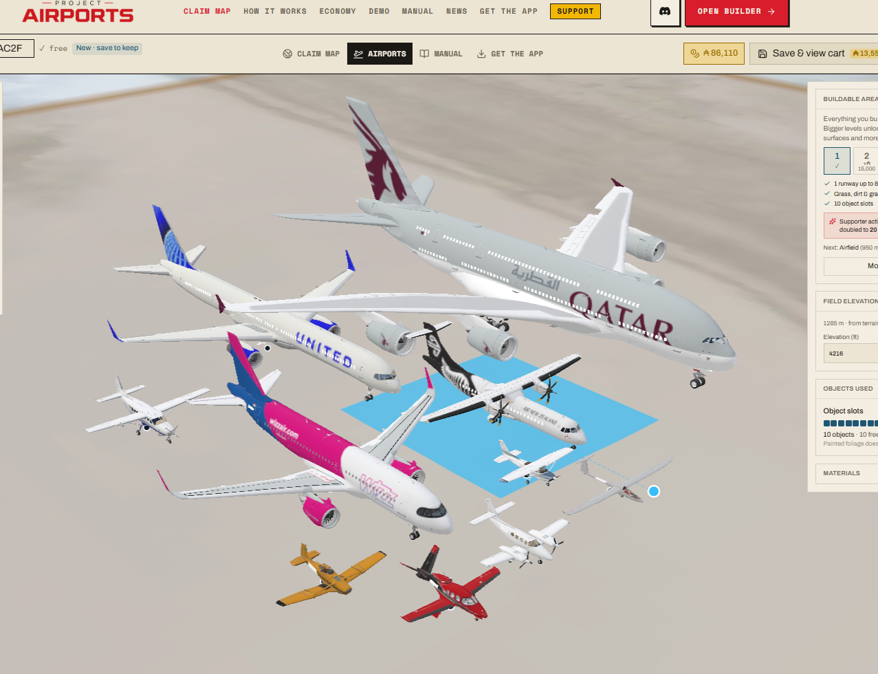A ramp dressed with static airliners and ground vehicles, or the aircraft shelf in the catalogue